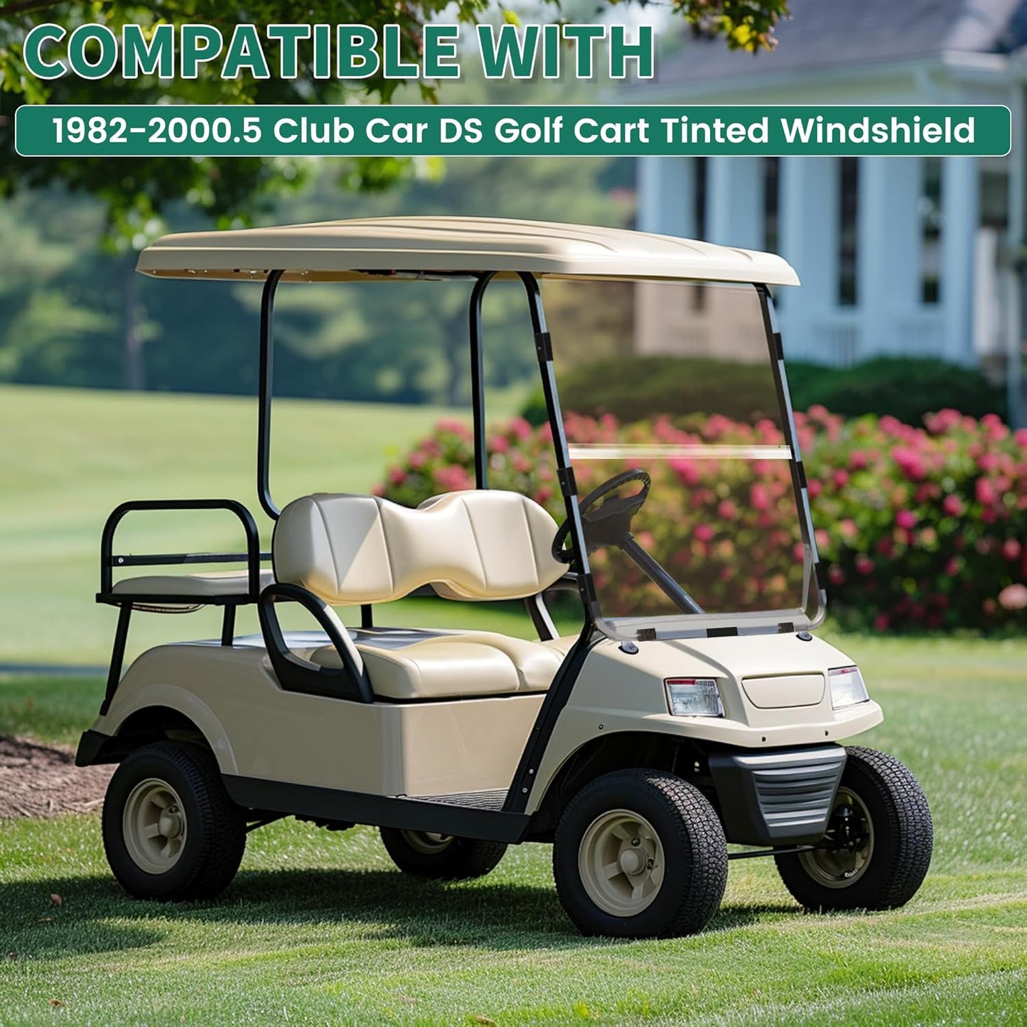 Tinted Windshield Compatible with 1982-2000.5 Club Car DS Golf Cart Smoke Style Fold Down Windscreen B23-61-S