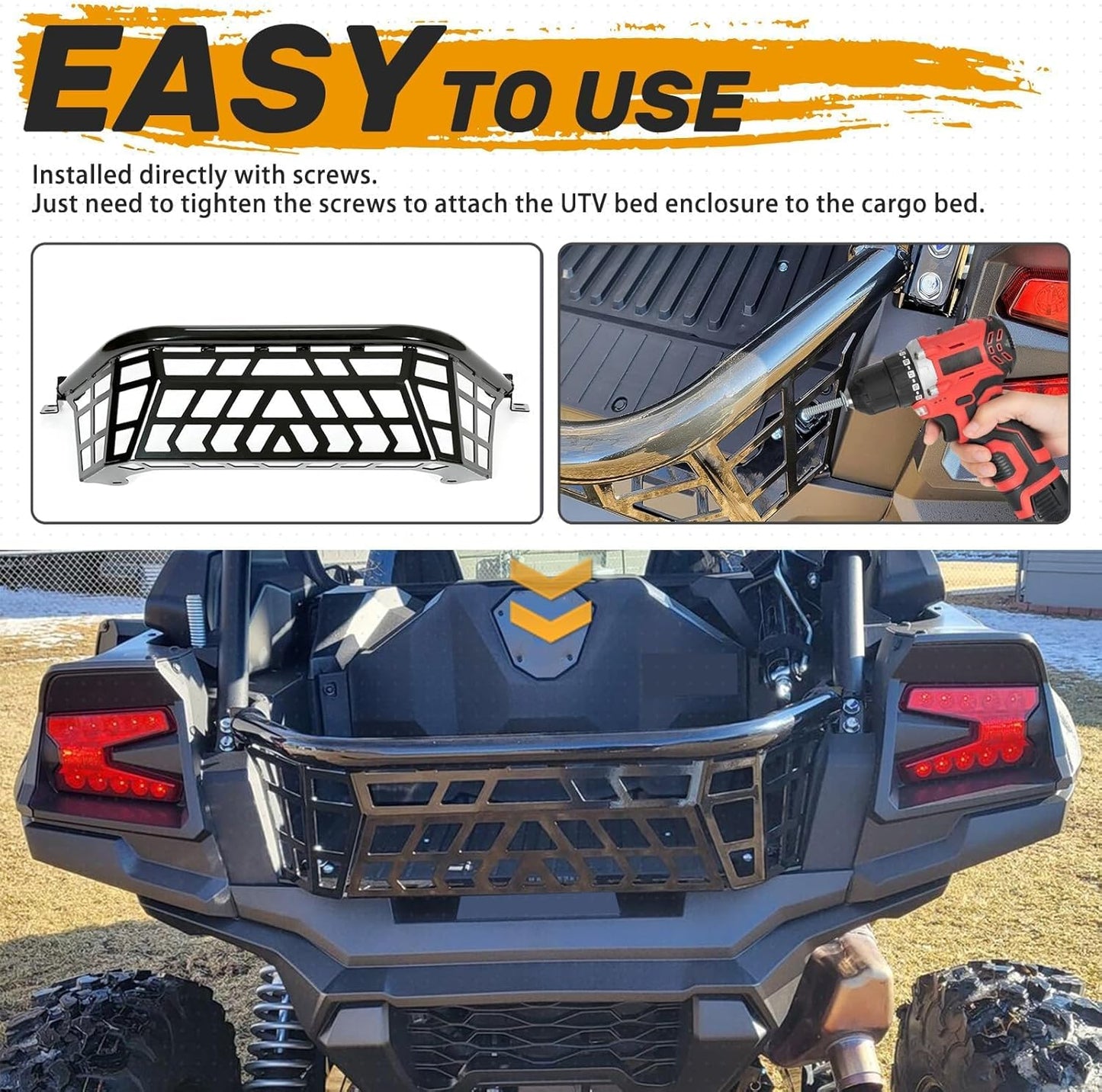 Cargo Barricade Compatible with 2020-2025 Kawasaki Teryx KRX 1000 2023-2025 KRX4 1000 Luggage Rack Steel Cargo Bed Enclosure Tailgate Black Powder Coated LYMM-153