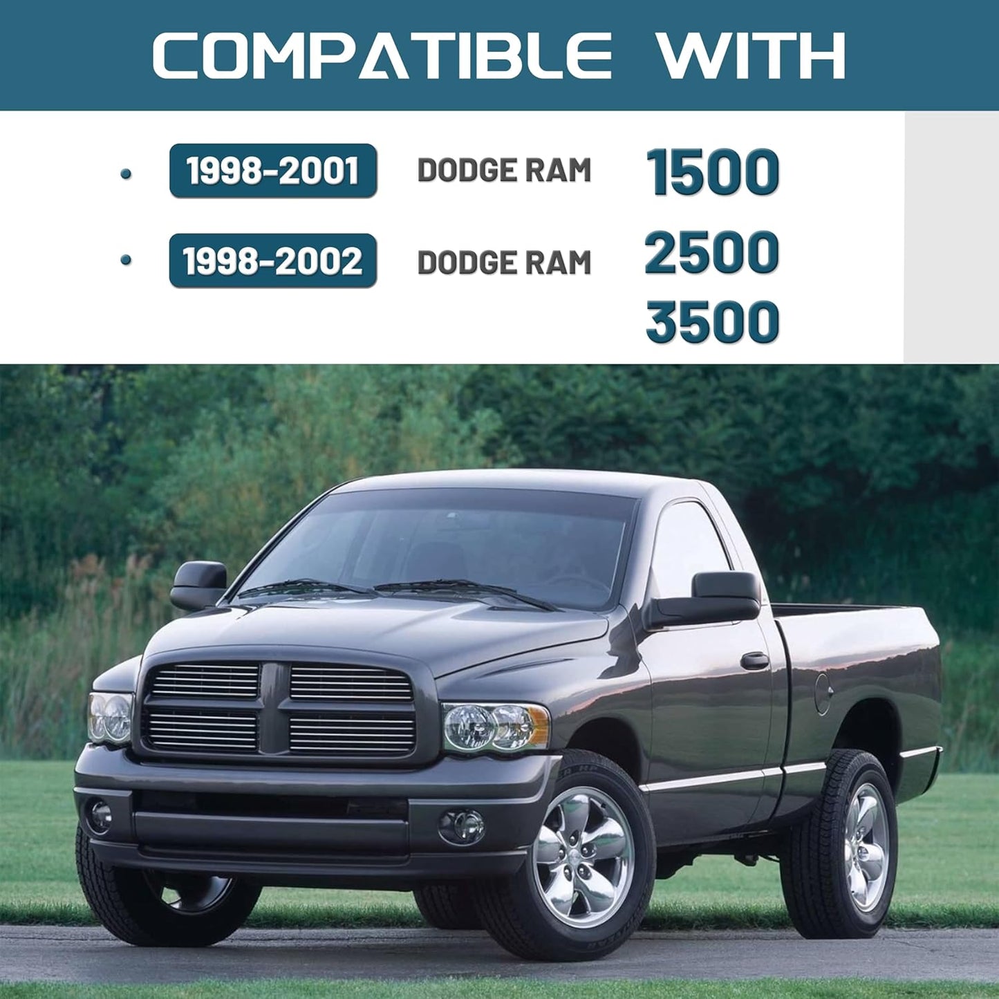 Dash Bezel and Bashboard Cover Compatible with 1998-2002 Dodge Ram 1500 2500 3500 Pickup Truck Durable Panel Black 2 Packages LYAP-487T+LYAP-267T-2
