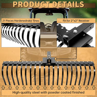 Load image into Gallery viewer, KUAFU 60 Inch Landscape Rake Pine Straw Rake Tractors Rake Fit for 2 Inch Receiver ATV UTV SxS Features 48inches or 60inches Accessory Tool Bar &amp; 3 Point Hitch System Powder Coated Steel LYOM-003
