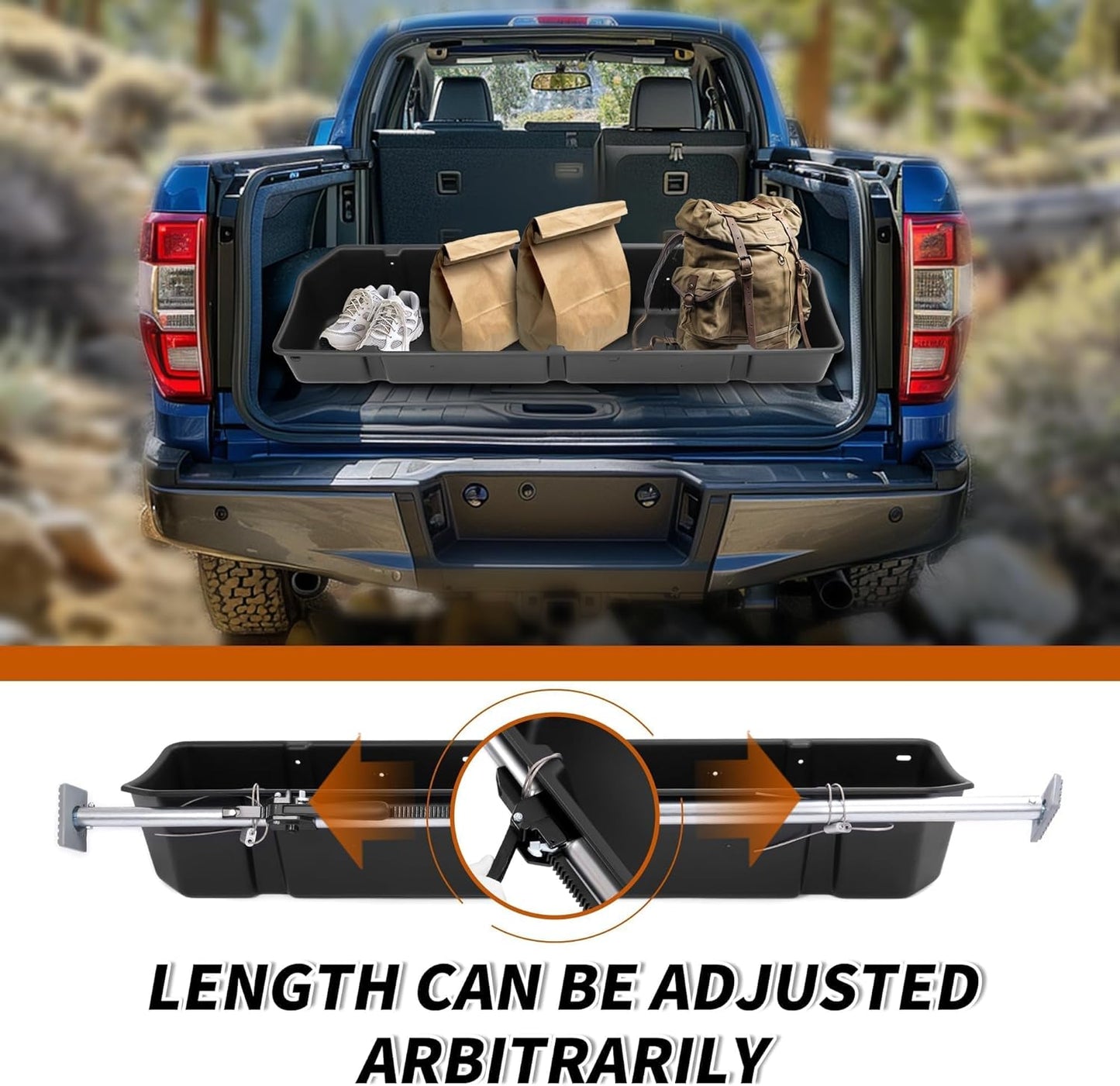 Full Size Truck Bed Storage Box Compatible with Ford Chevrolet GMC Dodge Ram Toyota Nissan Universal 55 Inch - 69 inch Wide Adjustable Beds Secure Cargo Organizer Protect Groceries LYAP-X1032