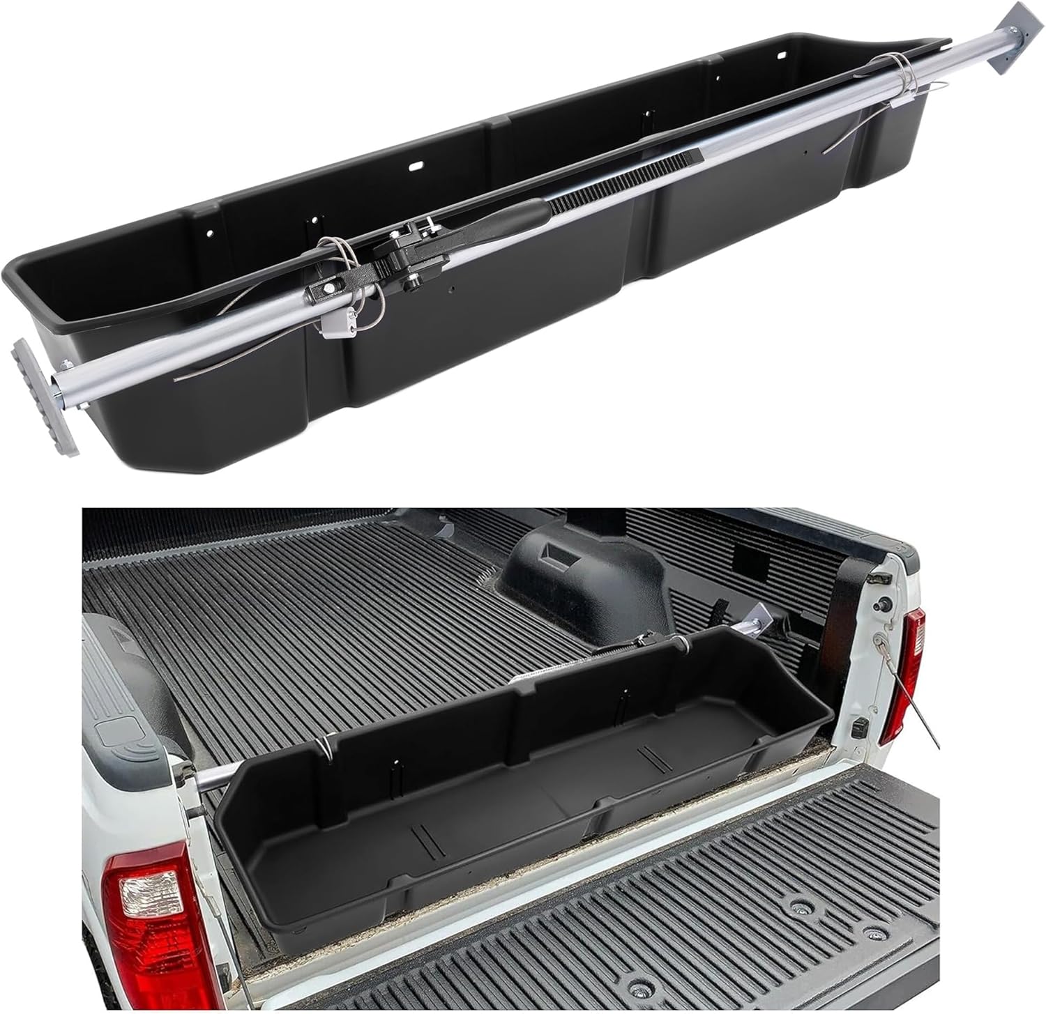 Full Size Truck Bed Storage Box Compatible with Ford Chevrolet GMC Dodge Ram Toyota Nissan Universal 55 Inch - 69 inch Wide Adjustable Beds Secure Cargo Organizer Protect Groceries LYAP-X1032