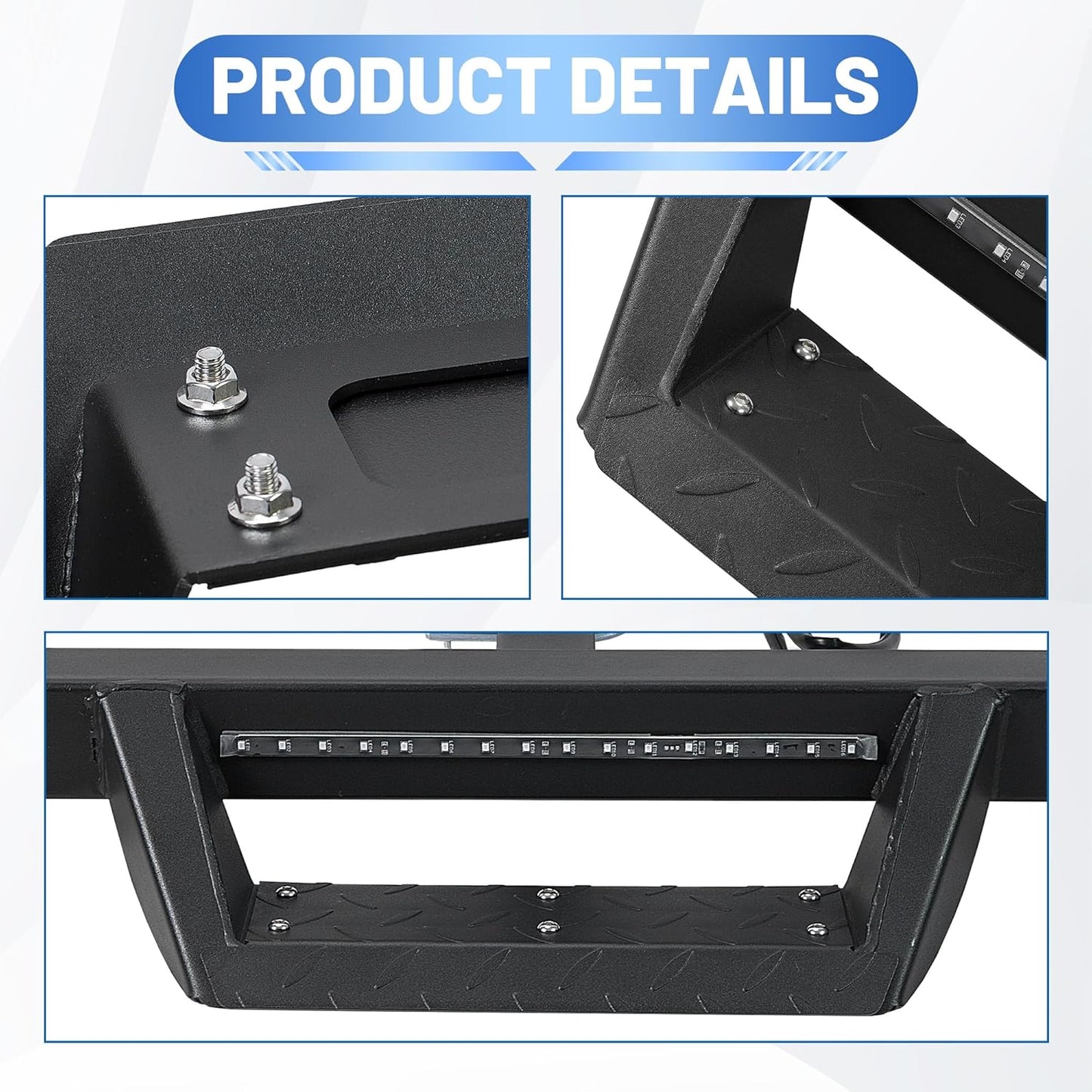 Universal Drop Hitch Step w/LED Brake Light for 2inches Receiver Pickup Truck SUV Trailer Towing Hitch Step Bar Rear Bumper Guard with Pin Heavy Duty Steel Powder Coated Black LYAM-012