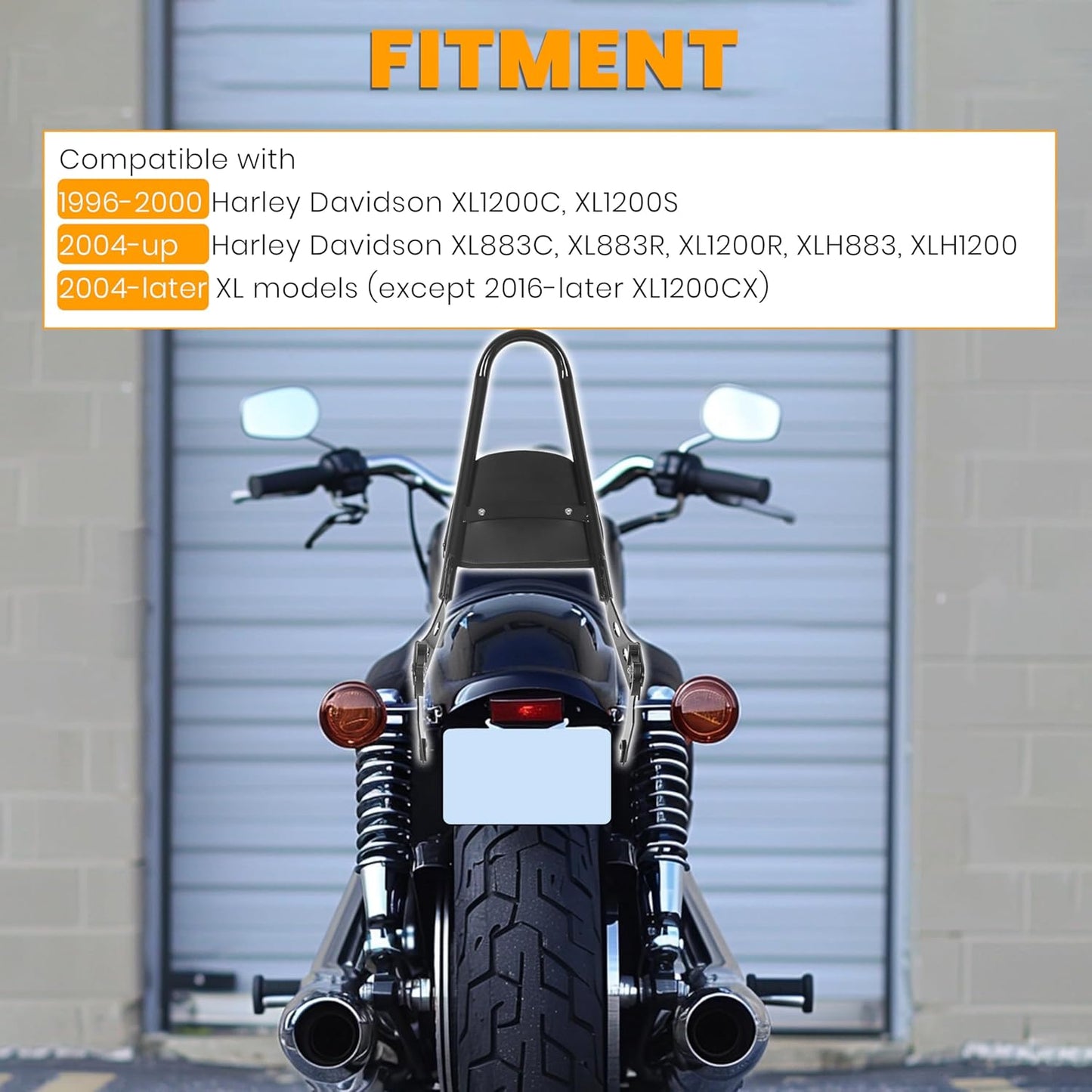 Detachable Sissy Bar Passenger Backrest Compatible with 2004-Up Harley Sportster XL883C 883R XL1200R 1200C 1200S XLH883 XLH1200 Motorcycle Backrest W/Cushion Pad LYHD-31-GB