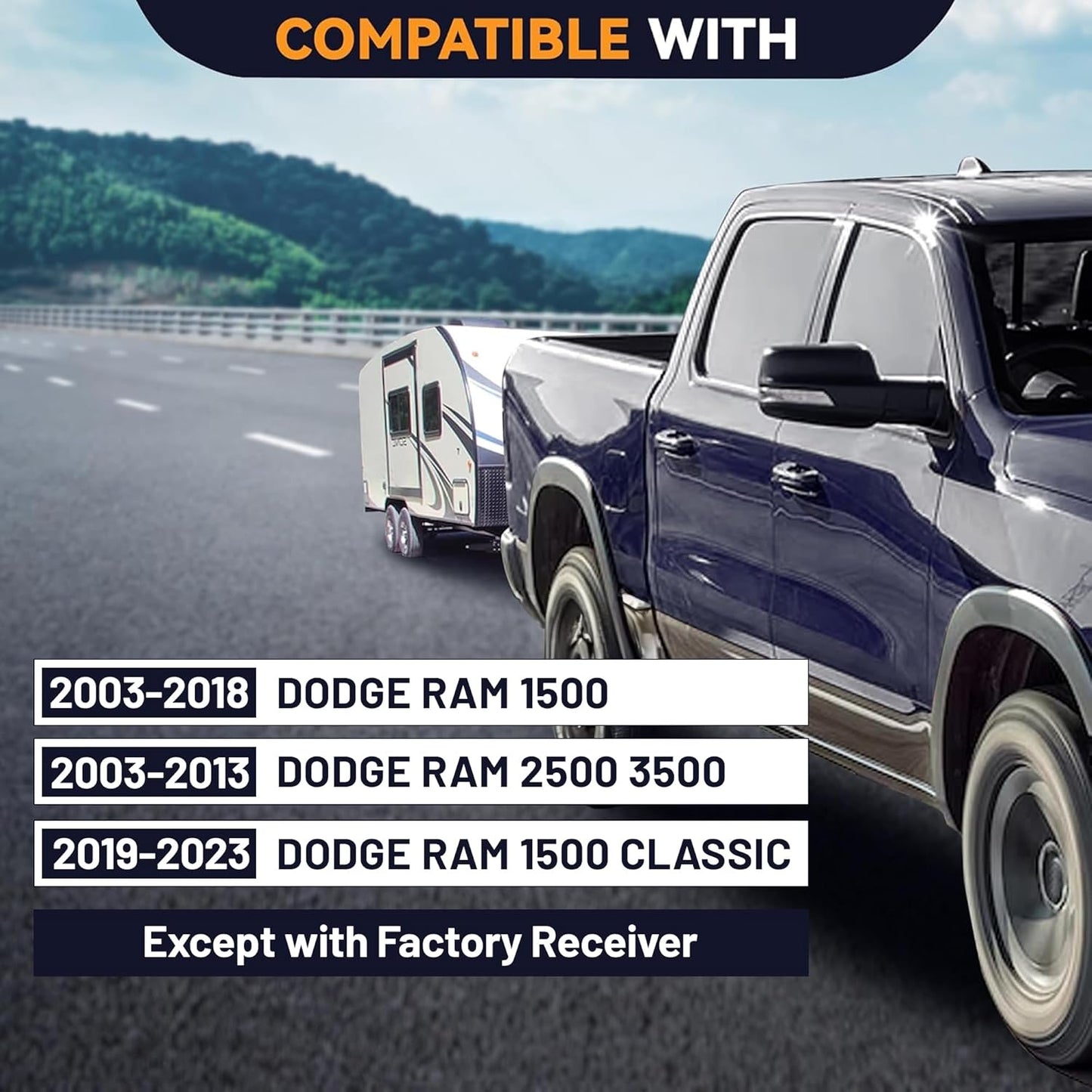 Class 3 Rear Towing Trailer Hitch Compatible with 2003-2023 Dodge Ram 1500 2500 3500 Classic Rear Receiver Hitch Tow Towing Combo W/Cover Kit - 2 inch LYAM-251