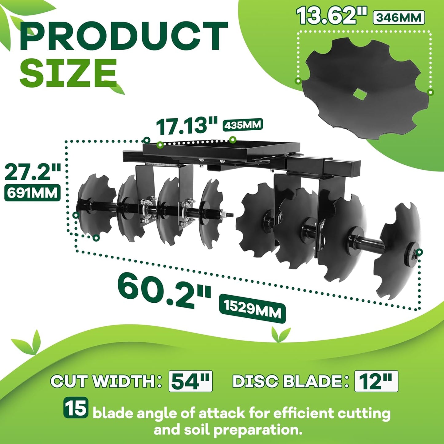 54inches Cut Width Disc Plow Harrow 2 Inch Receiver for ATV UTV Pull Behind Tiller Garden Tractor Accessory LYOM-274A+LYOM-274B