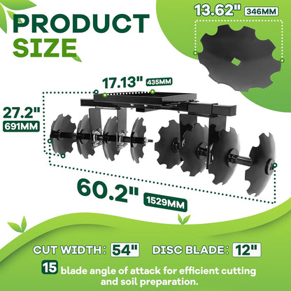 54inches Cut Width Disc Plow Harrow 2 Inch Receiver for ATV UTV Pull Behind Tiller Garden Tractor Accessory LYOM-274A+LYOM-274B