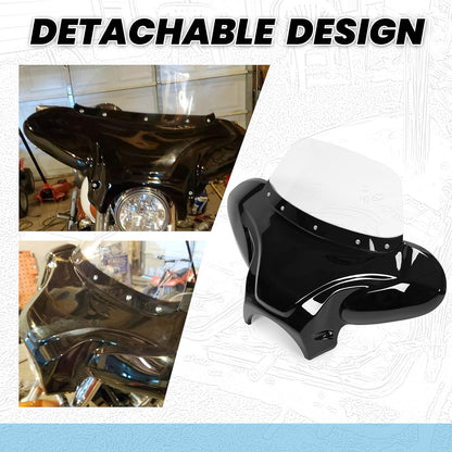 Universal Motorcycle Cruiser Front Outer Fairing Batwing w/Clear Windshield 37inches Wide x 24inches Tall Bat Wing Transparent Black ABS Plastic Durable WSD-07