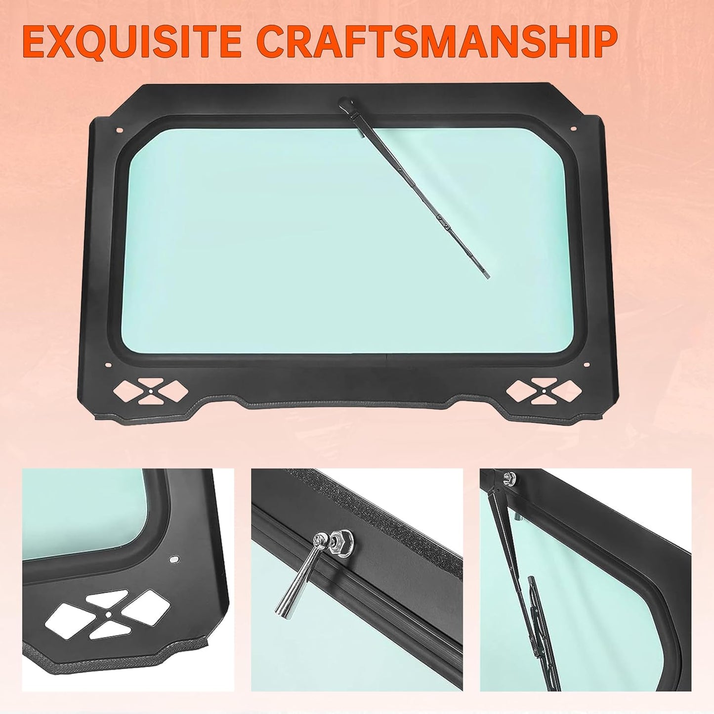 Full Vented Glass Windshield W/Wiper Compatible with 2014-2018 Polaris RZR 900 1000 Trail, S, XP Turbo Black Frame LYPS-042