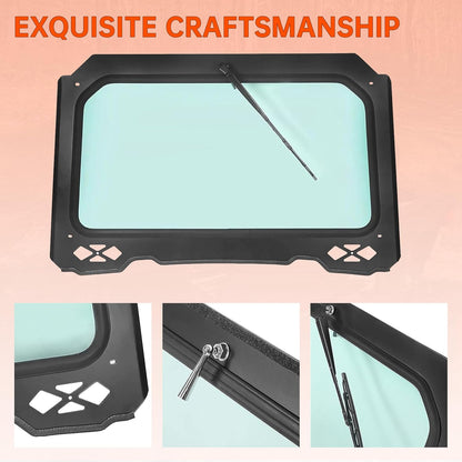 Full Vented Glass Windshield W/Wiper Compatible with 2014-2018 Polaris RZR 900 1000 Trail, S, XP Turbo Black Frame LYPS-042