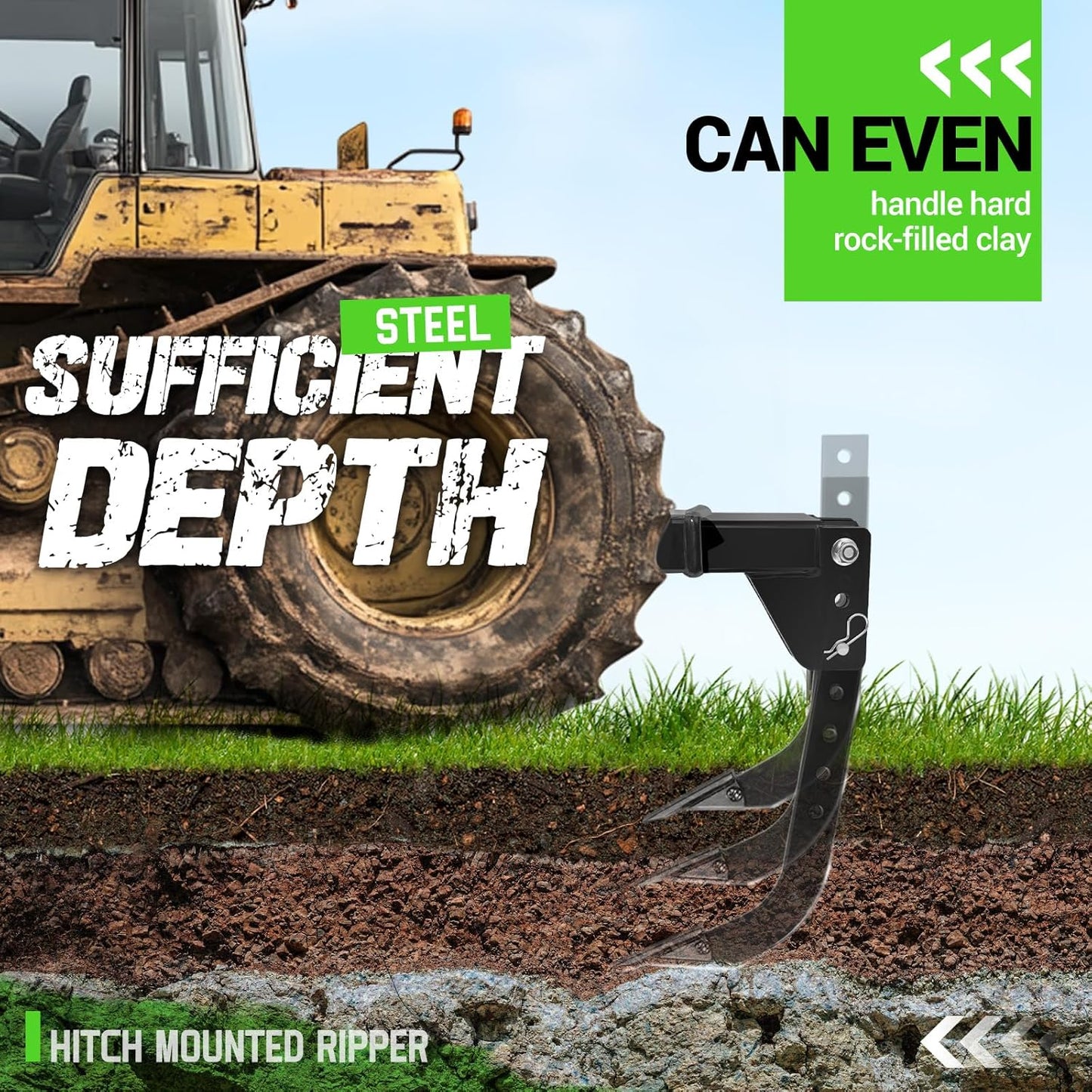 Adjustable Hitch Mounted Ripper for 2inches Receivers, 3 Point Trencher Compatible with ATVs UTVs Tractors, Plough Blade in Garden Bury Pipes Sow Seeds Lawn Digging Subsoil Heavy Duty LYOM-372