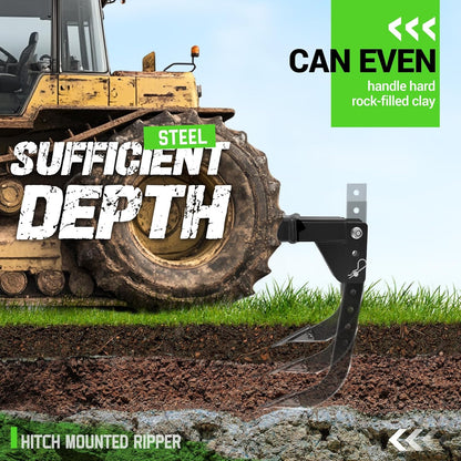 Adjustable Hitch Mounted Ripper for 2inches Receivers, 3 Point Trencher Compatible with ATVs UTVs Tractors, Plough Blade in Garden Bury Pipes Sow Seeds Lawn Digging Subsoil Heavy Duty LYOM-372