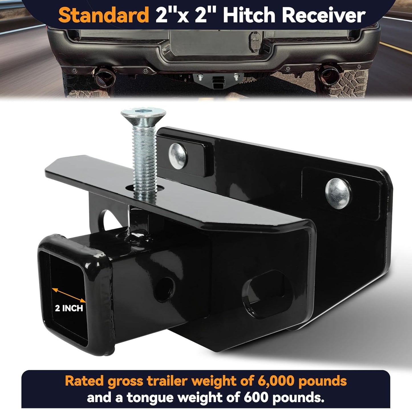 Class 3 Rear Towing Trailer Hitch Compatible with 2003-2023 Dodge Ram 1500 2500 3500 Classic Rear Receiver Hitch Tow Towing Combo W/Cover Kit - 2 inch LYAM-251
