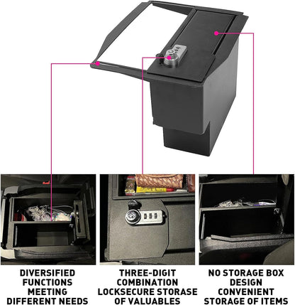 Center Console Safe Storage Box Compatible with 2015-2022 Ford F150 Raptors F250 F350 Super Duty Powder Coated Steel LYAM-123S