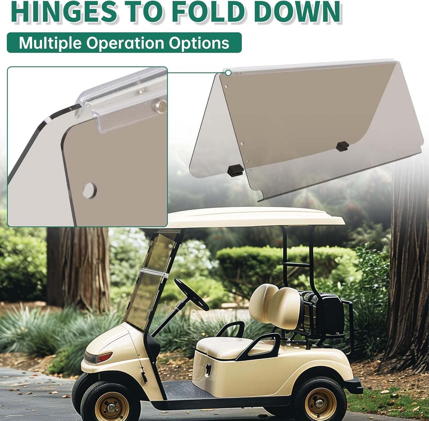 Tinted Windshield Compatible with 1982-2000.5 Club Car DS Golf Cart Smoke Style Fold Down Windscreen B23-61-S