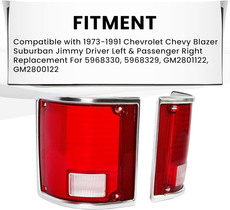 HECASA Pair Tail Light Lens Compatible with 1973-1991 Chevrolet Chevy Blazer Suburban Jimmy Driver Left & Passenger Right Replacement For 5968330, 5968329, GM2801122, GM2800122 LYOP-015S