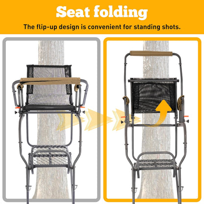 Ladder Tree Stand with Mesh Seat, 15.5' Climbing Equipment Accessories for Deer Hunting, Adjustable Shooting Rail, 300 LBS LYOM-099