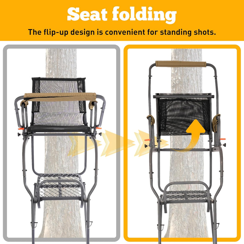 HECASA Ladder Tree Stand with Mesh Seat, 15.5' Climbing Equipment Accessories for Deer Hunting, Adjustable Shooting Rail, 300 LBS LYOM-099