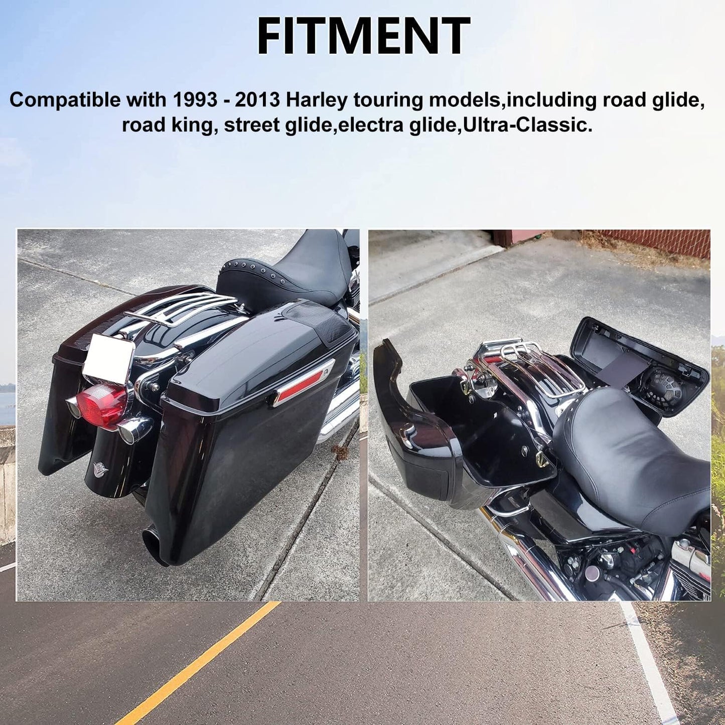 5 Inches Extended Saddlebags w/speaker lids Compatible with 1993-2013 Harley Davidson Road King Glide Electra Street Glide All Touring Models Stretched Hard Saddle Bags LTB20