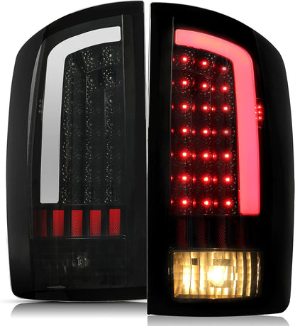 Kojem Tail Light LED Compatible with 2002-2006 Dodge Ram 1500/2003-2006 Dodge Ram 2500 3500 LED Tube Bar Brake Turn Signal Lamp Taillight LH RH Pair(Smoke Lens & Black Housing)