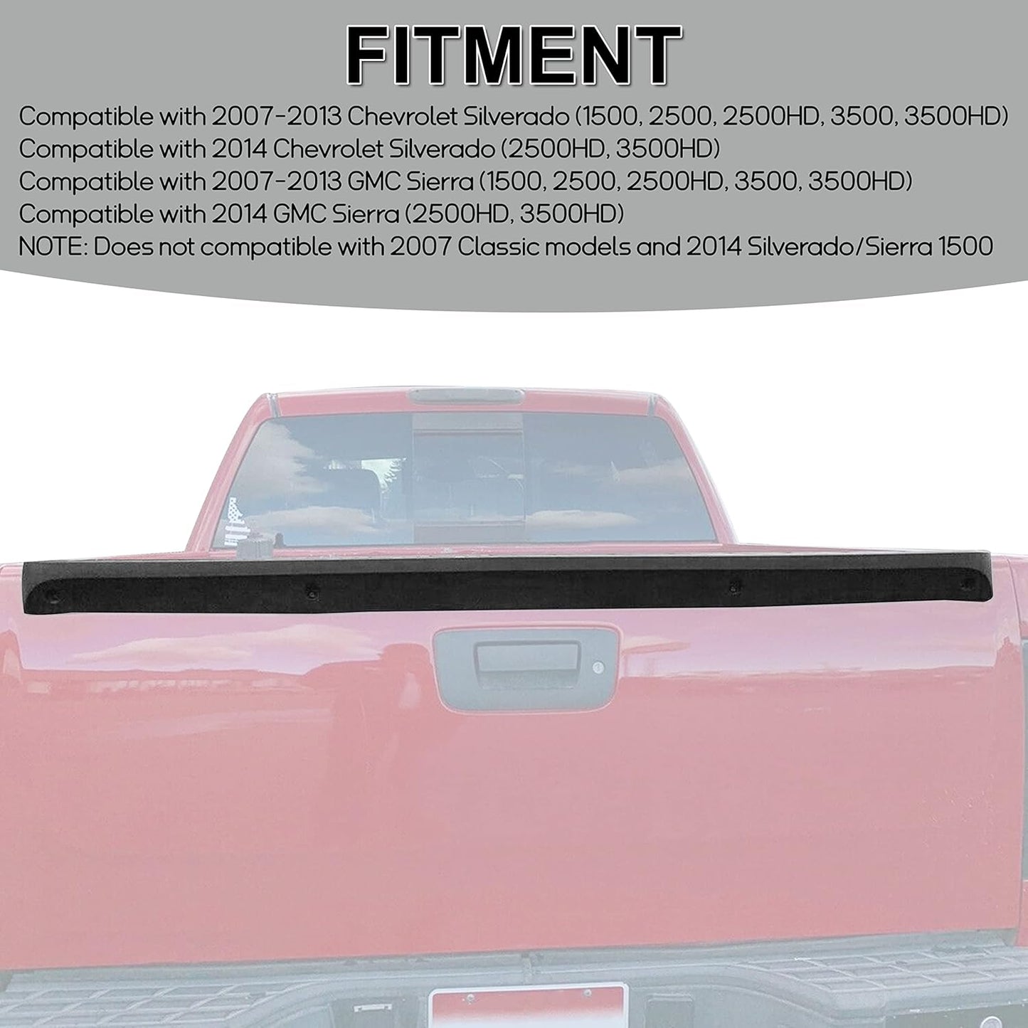 Tailgate Cap Top Protector Molding Spoiler Cover Compatible with 2007-2013 Chevy GMC Silverado Sierra 1500 2007-2014 2500 3500 Replacement for 25844299 GM1904104 LYAP-241