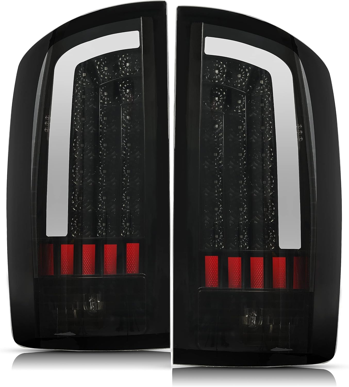 Kojem Tail Light LED Compatible with 2002-2006 Dodge Ram 1500/2003-2006 Dodge Ram 2500 3500 LED Tube Bar Brake Turn Signal Lamp Taillight LH RH Pair(Smoke Lens & Black Housing)