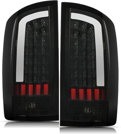 Kojem Tail Light LED Compatible with 2002-2006 Dodge Ram 1500/2003-2006 Dodge Ram 2500 3500 LED Tube Bar Brake Turn Signal Lamp Taillight LH RH Pair(Smoke Lens & Black Housing)