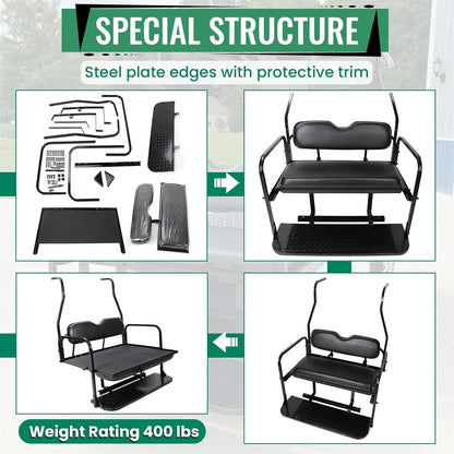 Back Folding Seat Kit Compatible with 2000.5-Up Club Car DS Models Golf Cart Flip Seat with Cushions LYA-078A+LYA-078B