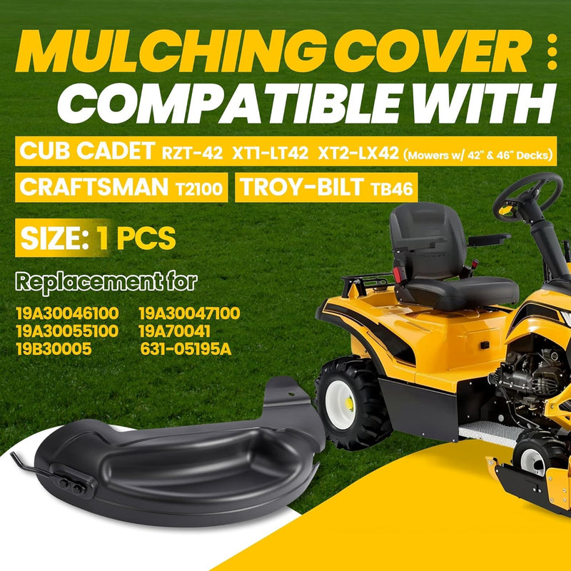KUAFU Tractor Mulching Cover Compatible with Lawn Mowers w/ 42inches & 46'' Decks Cub Cadet RZT-42 Troy-Bilt TB46 Craftsman T2100 Replacement for 631-05195A Mulch kit Mulch Plug Attachment Black Plastic PP LYMP-187