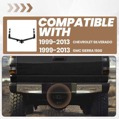 Class 3 Trailer Hitch Compatible with 1999-2013 Chevrolet Silverado GMC Sierra 1500 2inches Towing Receiver Hitch Replacement for 44563 Steel Black LYAM-692