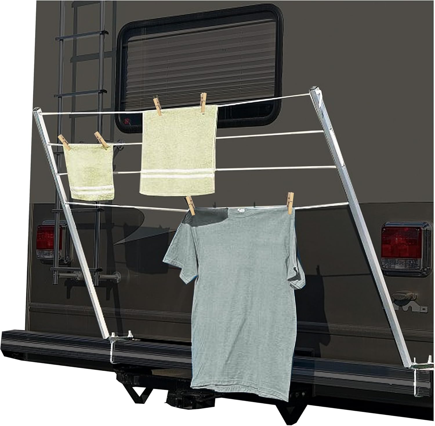 RV Clothes Drying Rack Bumper-Mounted Clothesline Compatible with 4inches Square RV Bumpers Versatile Clothes Line Aluminum Powder Coated Silvery LYOM-106