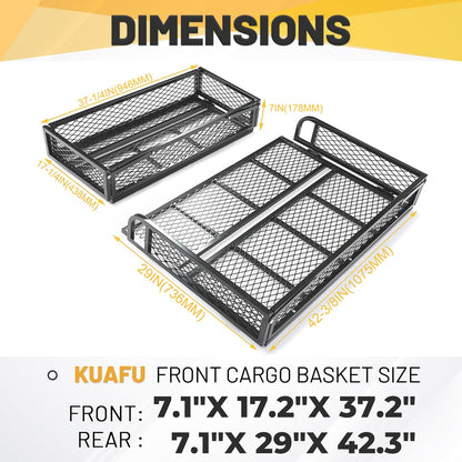 ATV Front+Rear Cargo Basket Universal Front+Rear Luggage Carrier Mesh Rack Black Steel LYMM-089S-1