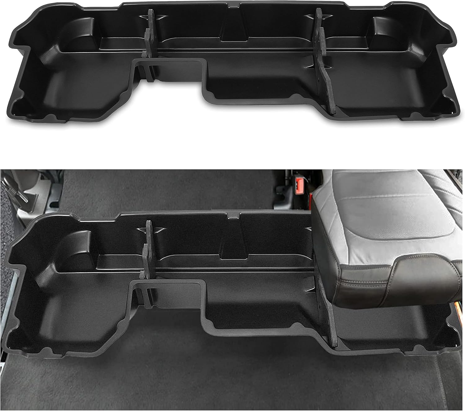Under Seat Storage Box Compatible with 2019-2025 Dodge Ram 1500 Crew Cabs (New Body Style) Truck Organizer Back Underseat Container System- Black LYAP-115