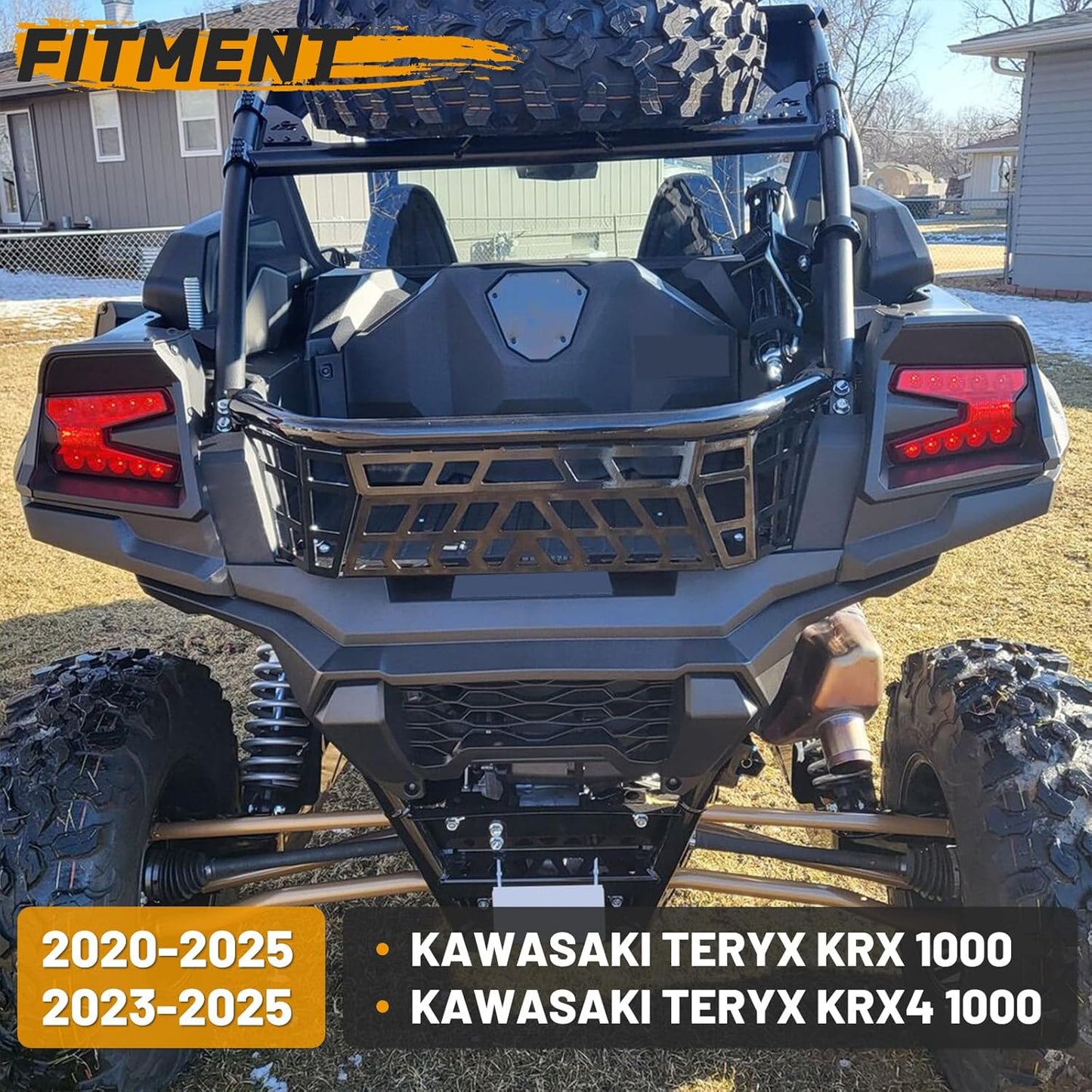 Cargo Barricade Compatible with 2020-2025 Kawasaki Teryx KRX 1000 2023-2025 KRX4 1000 Luggage Rack Steel Cargo Bed Enclosure Tailgate Black Powder Coated LYMM-153