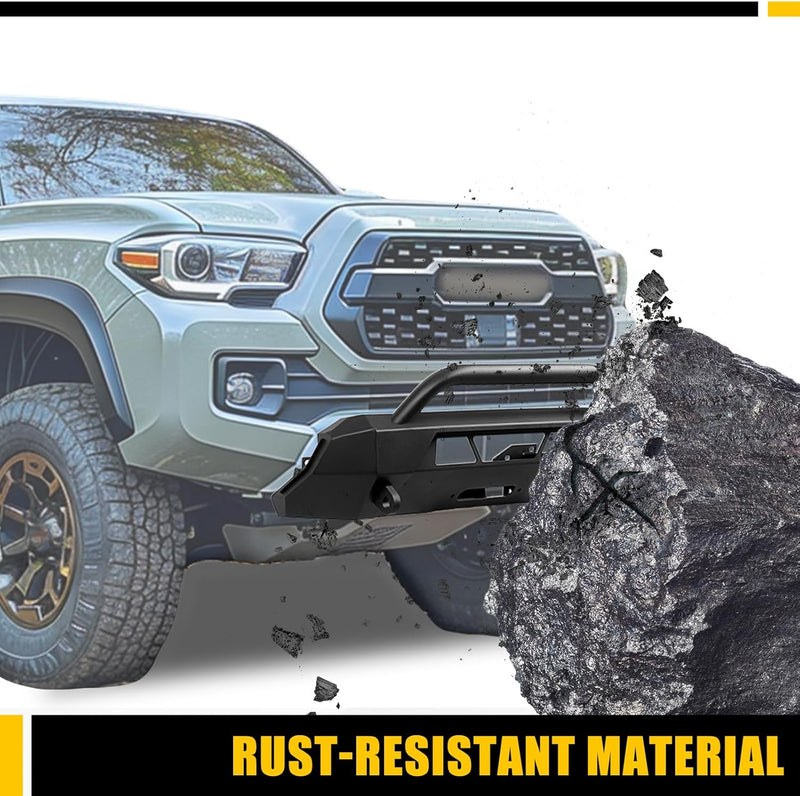 KUAFU Front Winch Bumper Compatible with 2016-2023 Toyota Tacoma Guard Bull Bar W/Winch Mount 4x4 Front Bumper Split Type Brush GuardFront Bumper Grill Grille Guard Protector Brush Push Bar Steel LYAM-030