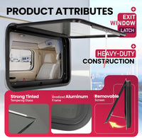Load image into Gallery viewer, 30inches x 20inches RV Exit Window Push Out w/Screen &amp; Trim Ring Emergency Tinted Side Window for Camper, Cargo, Horse Trailer Aluminium Tempered Glass Plastic Rubber LYMIR-108
