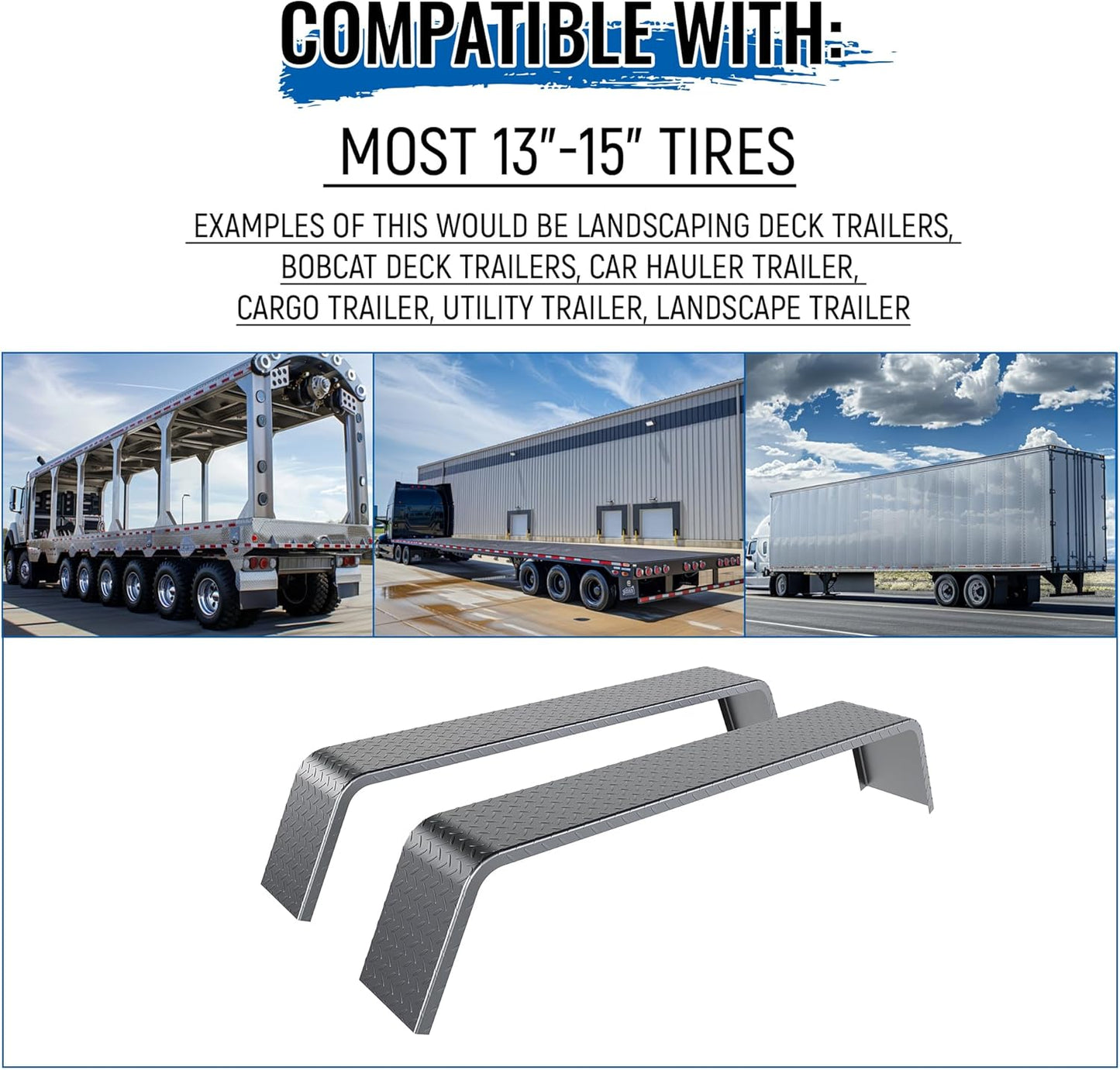 Tandem Axle Trailer 10-1/4inchesx72-7/8inchesx13inches Fit 13inches-15inches Tires Car Hauler Trailer,Cargo Trailer,Utility Trailer,Landscape Trailer Heavy Duty Unpainted Steel Diamond Fenders Tread Plate (2 Fenders) LYAM-336