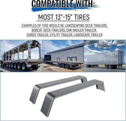 Tandem Axle Trailer 10-1/4inchesx72-7/8inchesx13inches Fit 13inches-15inches Tires Car Hauler Trailer,Cargo Trailer,Utility Trailer,Landscape Trailer Heavy Duty Unpainted Steel Diamond Fenders Tread Plate (2 Fenders) LYAM-336