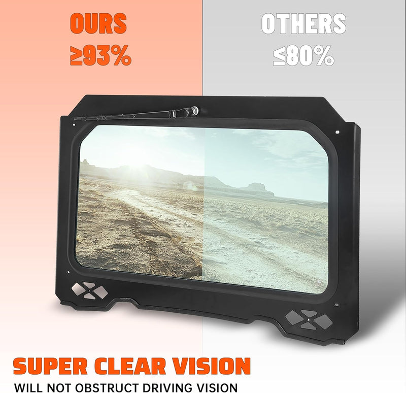 Full Vented Glass Windshield W/Wiper Compatible with 2014-2018 Polaris RZR 900 1000 Trail, S, XP Turbo Black Frame LYPS-042