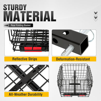 Rear Folding Basket Compatible with Most Pride Mobility Scooters Waterproof Made of Steel and Works with 1inches Receiver Storage Cargo Basket Black LYMM-154