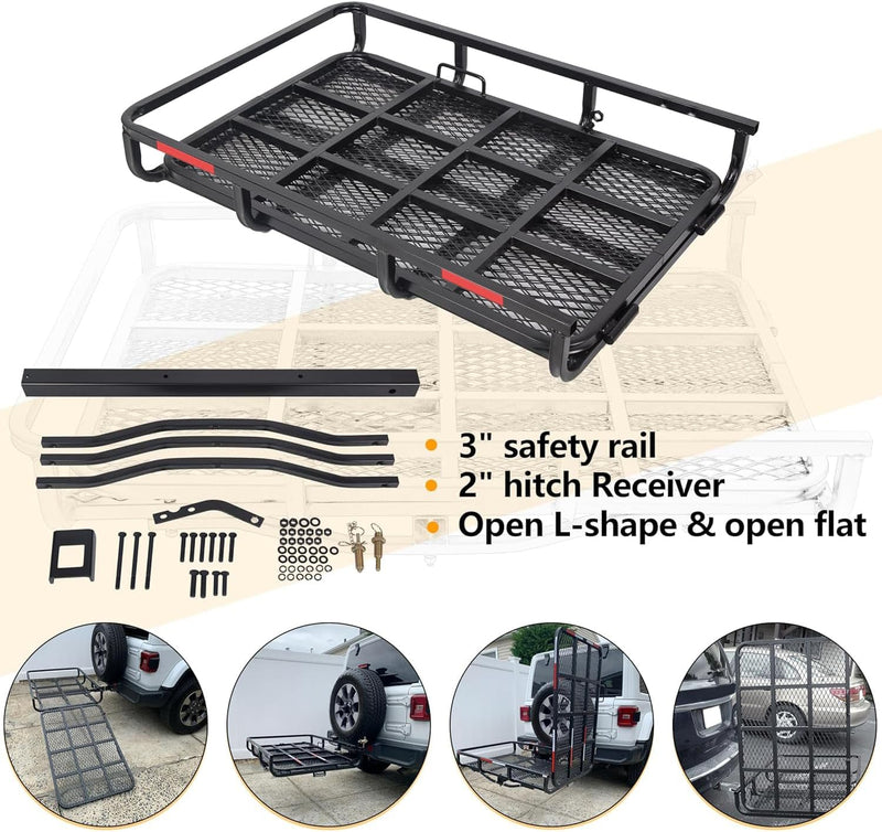 ECOTRIC Hitch Mount Wheelchair Carrier with Mobility Ramp for Wheelchair Scooter Lawn Mower Snow Blower Hauler 500lb Capacity Basket-Style LYA-033S