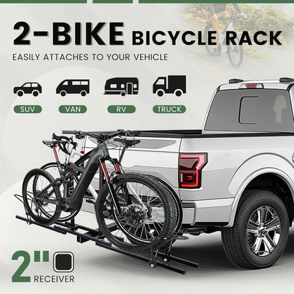 Hitch Mount Bike Rack 2inches Receiver Bicycle 2-Bike Rack for SUV Van Truck Car RV Minivans, 200 LBS Capacity Platform Style for Mountain Bike E-Bike Steel LYA-014S