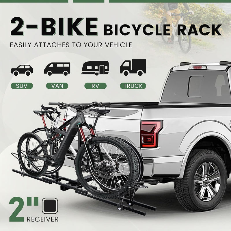 Hitch Mount Bike Rack 2'' Receiver Bicycle 2-Bike Rack for SUV Van Truck Car RV Minivans, 200 LBS Capacity Platform Style for Mountain Bike E-Bike Steel LYA-014S