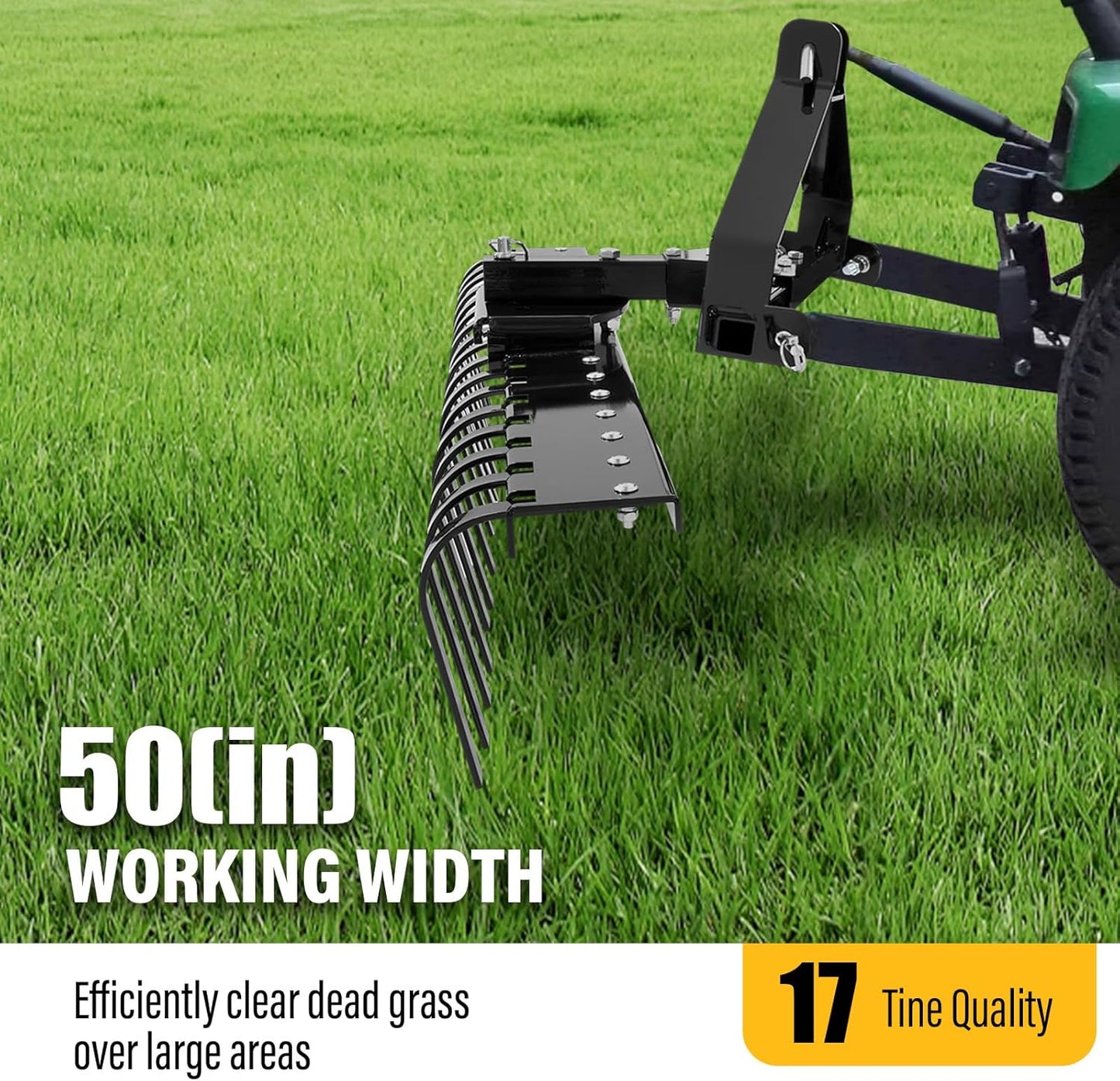 50In Landscape Rake Compatible with Category-0 Cat0 Tractor 3 Point & 5-Position Angle Adjustment for Garden, Farm, Grass Steel Powder Coated Black LYOM-374-BK