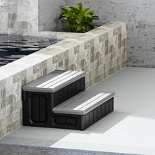 2 Steps 36inches Deluxe Deck Patio Spa Hot Tub Steps (Open Box) Outdoor Stairs Plastic (PE) Dark Gray+Black, 350lbs Load Capacity LYOP-107-3
