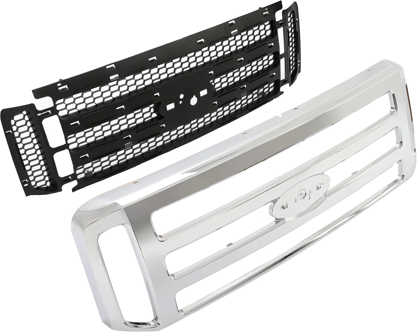 Front Grille Compatible with 1999-2004 Ford Super Duty F-250 F-350 Excursion (New Front Chrome Grille) 2006 Style W/Detachable Mesh Insert LYAP-006F