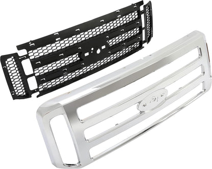 Front Grille Compatible with 1999-2004 Ford Super Duty F-250 F-350 Excursion (New Front Chrome Grille) 2006 Style W/Detachable Mesh Insert LYAP-006F