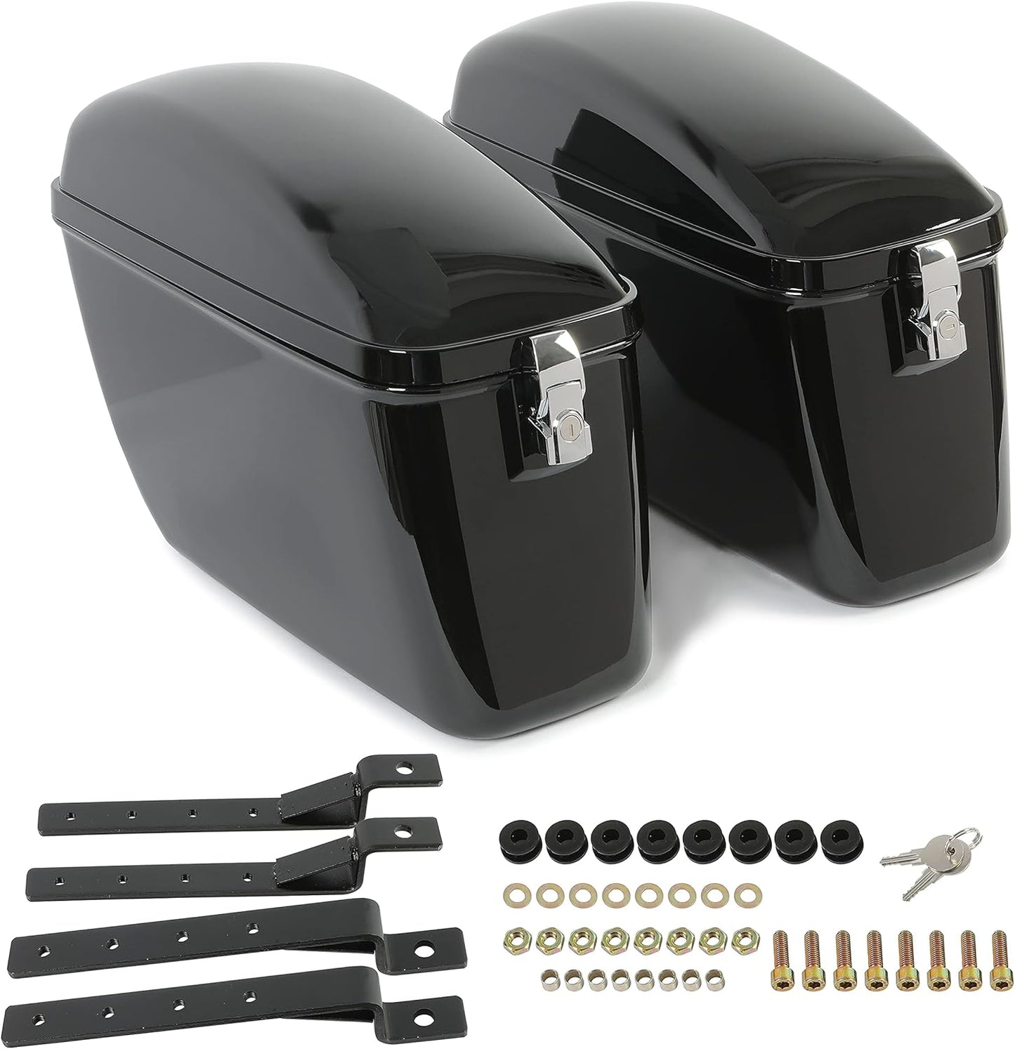 Vivid Black 60L Large Hard Saddle Bag Trunk W/brackets For Motorcycle Compatible With Harley-Davidson Dyna Honda Suzuki Kawasaki Yamaha Cruiser LW-B