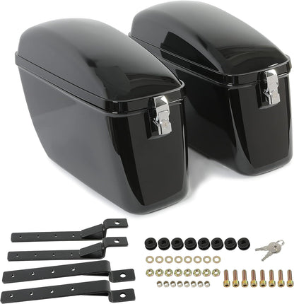 Vivid Black 60L Large Hard Saddle Bag Trunk W/brackets For Motorcycle Compatible With Harley-Davidson Dyna Honda Suzuki Kawasaki Yamaha Cruiser LW-B