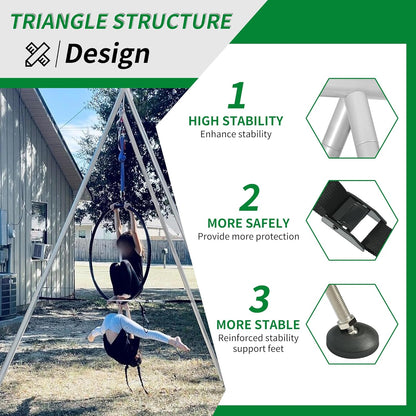 9.6 FT Portable Stand Yoga Swing Stand 551 LBS Aerial Yoga Frame Yoga Sling Inversion Equipment Steel Silvery for Indoor and Outdoor Triangle Structure LYOM-120T-1